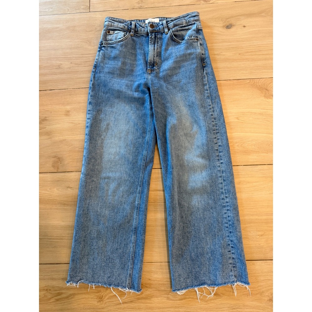 Rails The Getty Crop High Rise Wide Leg Raw Hem Jeans Blue Wash 26
